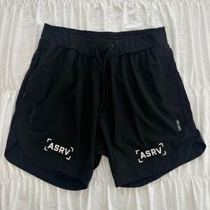 ASRV S Black Mens Elastic Waist Tie Gym Shorts